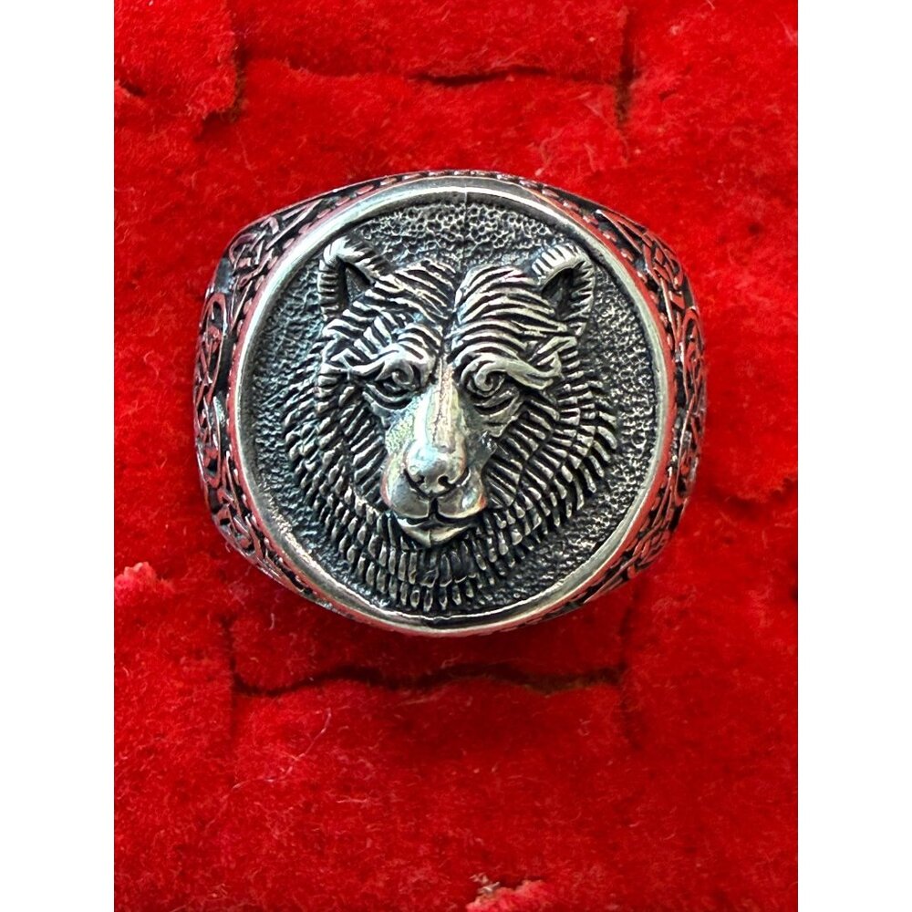 Mens Sterling Silver Bear Head Ring Celtic Design Size 8.75 7.59 Grams